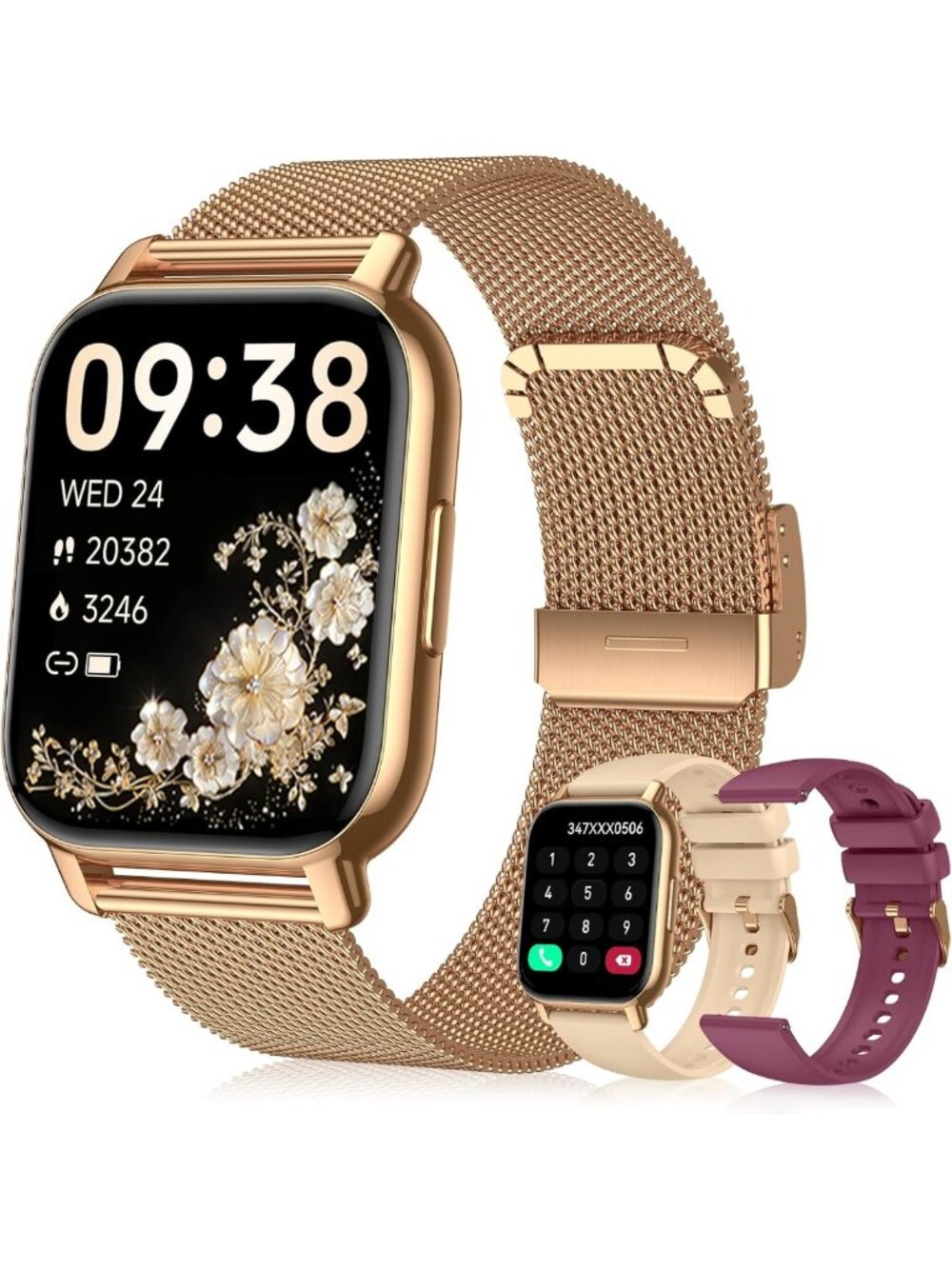 Stylish Smart Watch for Women - 3 Bands, Fitness Tracker & Bluetooth Calls
